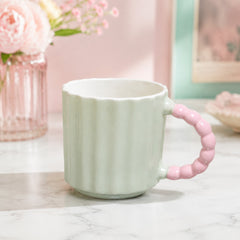 Pastel Ribbed Ceramic Coffee Mug with Beaded Handle – Cute Tea & Coffee Cup