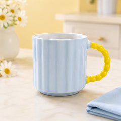 Pastel Ribbed Ceramic Coffee Mug with Beaded Handle – Cute Tea & Coffee Cup