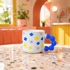 Floral Bubble Handle Ceramic Mug