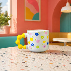 Floral Bubble Handle Ceramic Mug