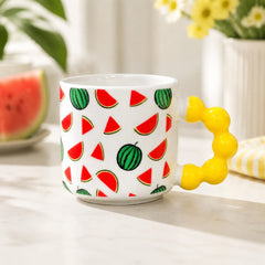 Cute Fruit Print Ceramic Coffee Mug with Beaded Handle – Colourful Tea & Coffee Cup