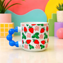 Cute Fruit Print Ceramic Coffee Mug with Beaded Handle – Colourful Tea & Coffee Cup
