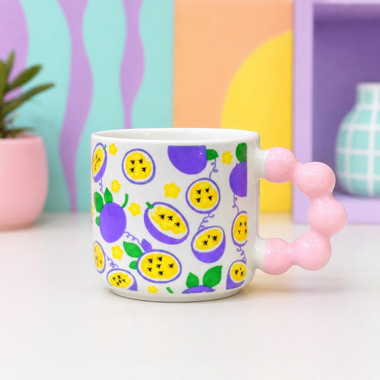 Cute Fruit Print Ceramic Coffee Mug with Beaded Handle – Colourful Tea & Coffee Cup