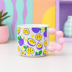 Cute Fruit Print Ceramic Coffee Mug with Beaded Handle – Colourful Tea & Coffee Cup