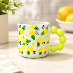 Cute Fruit Print Ceramic Coffee Mug with Beaded Handle – Colourful Tea & Coffee Cup