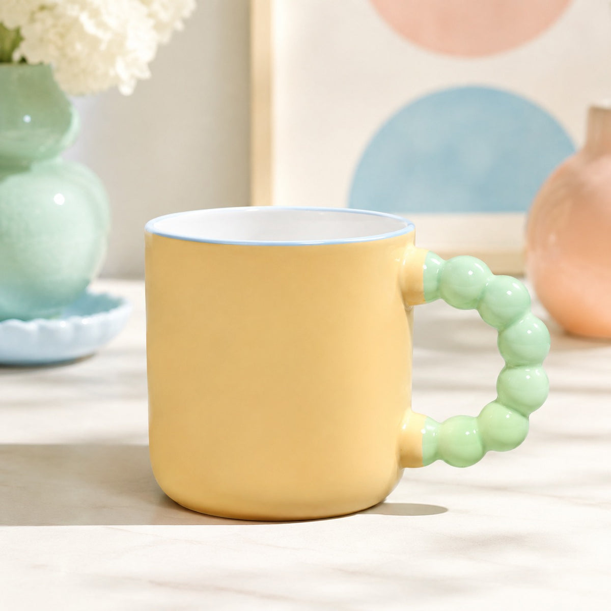 Colourful Ceramic Coffee Mug with Beaded Handle – Cute Tea & Coffee Cup