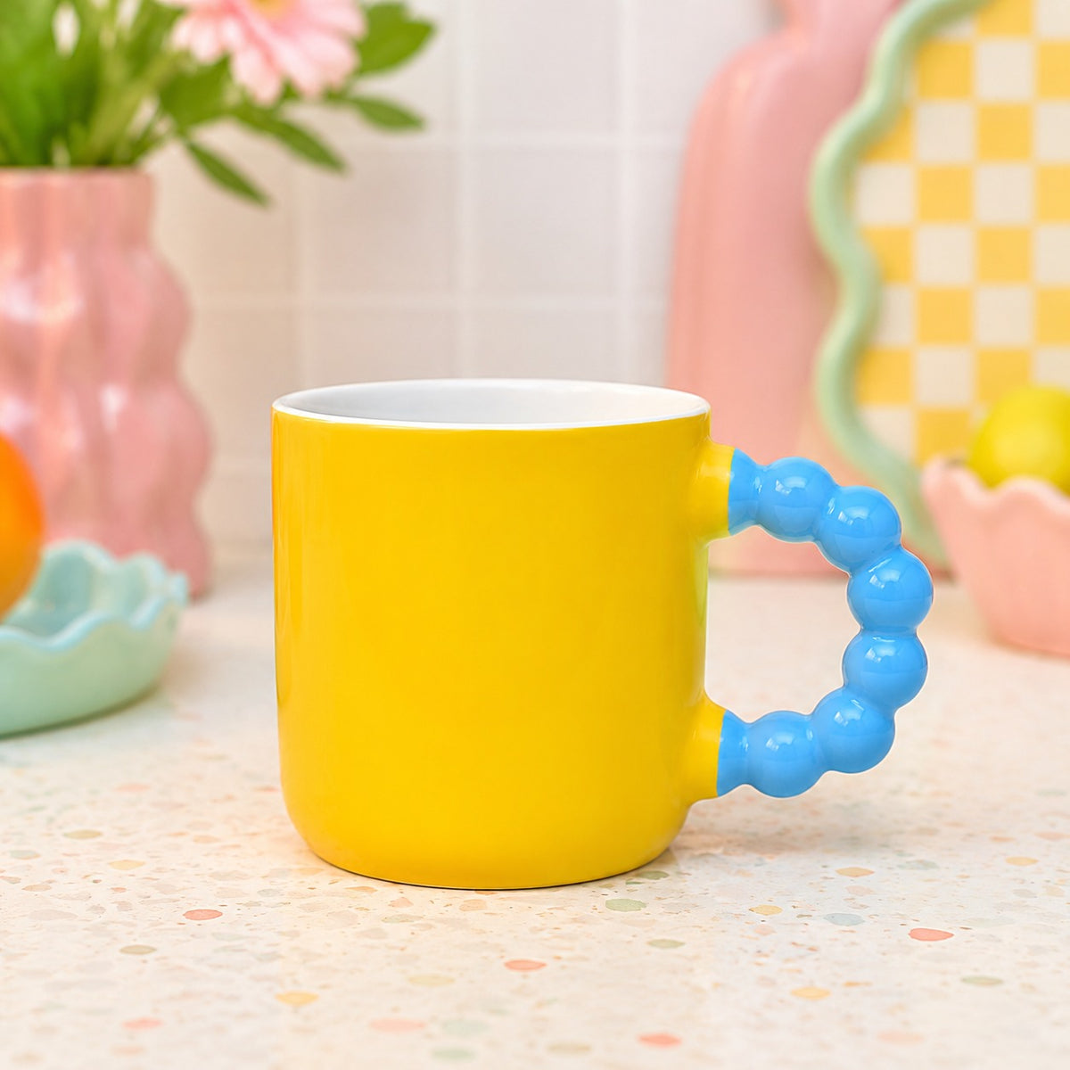 Colourful Ceramic Coffee Mug with Beaded Handle – Cute Tea & Coffee Cup