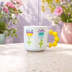 Colourful Floral Bubble Handle Ceramic Mug