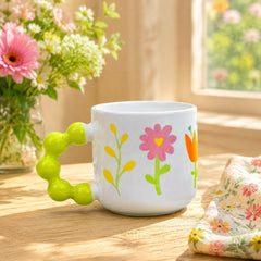 Colourful Floral Bubble Handle Ceramic Mug