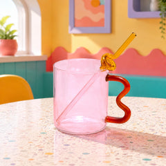 Colourful Glass Mug with Straw