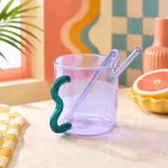 Colourful Glass Mug with Straw