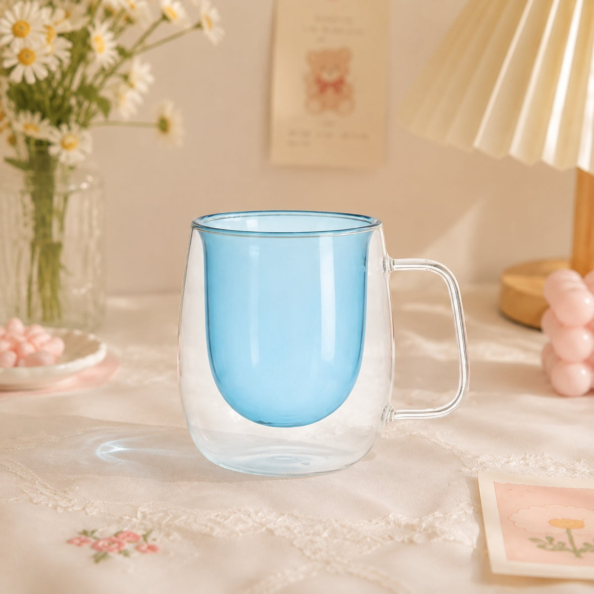 Coloured Double-Wall Glass Mug