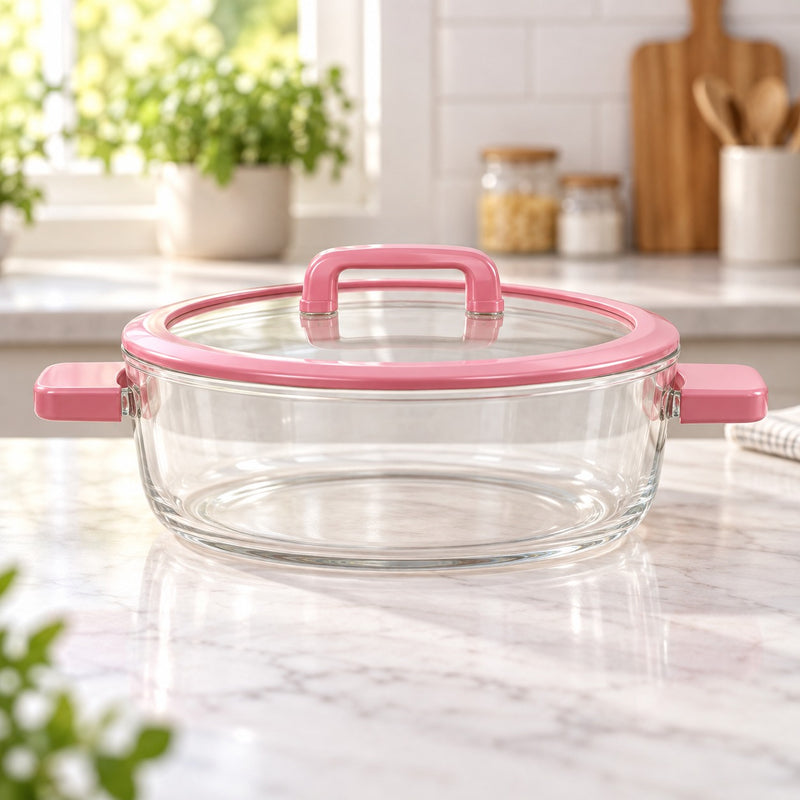 Colorful Double Handle Glass Pot 1.8L – Stylish Heat-Resistant Cooking & Serving Pot