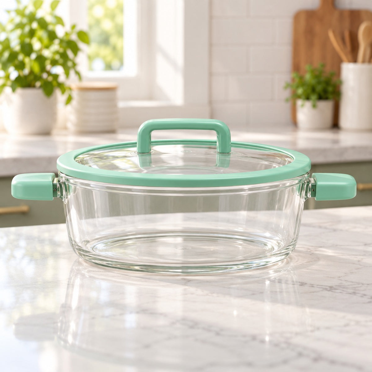 Colorful Double Handle Glass Pot 1.8L – Stylish Heat-Resistant Cooking & Serving Pot