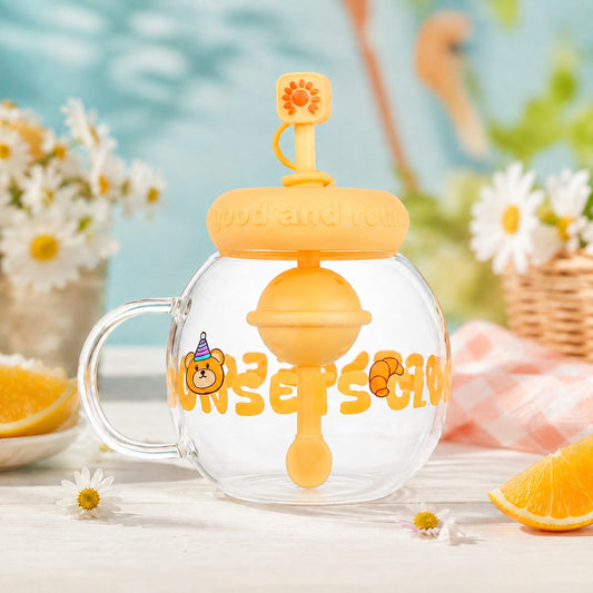 Cute Cartoon Plastic Sipper with Straw & Handle – Kids Drinking Cup