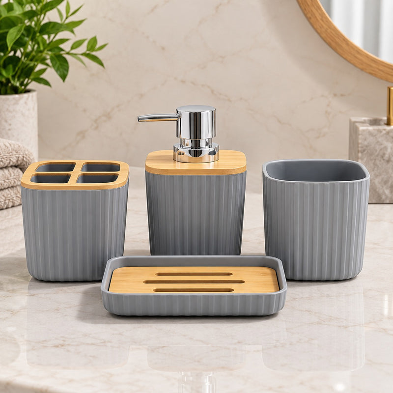 3 PCS BATHROOM SET WITH BAMBOO TRAY