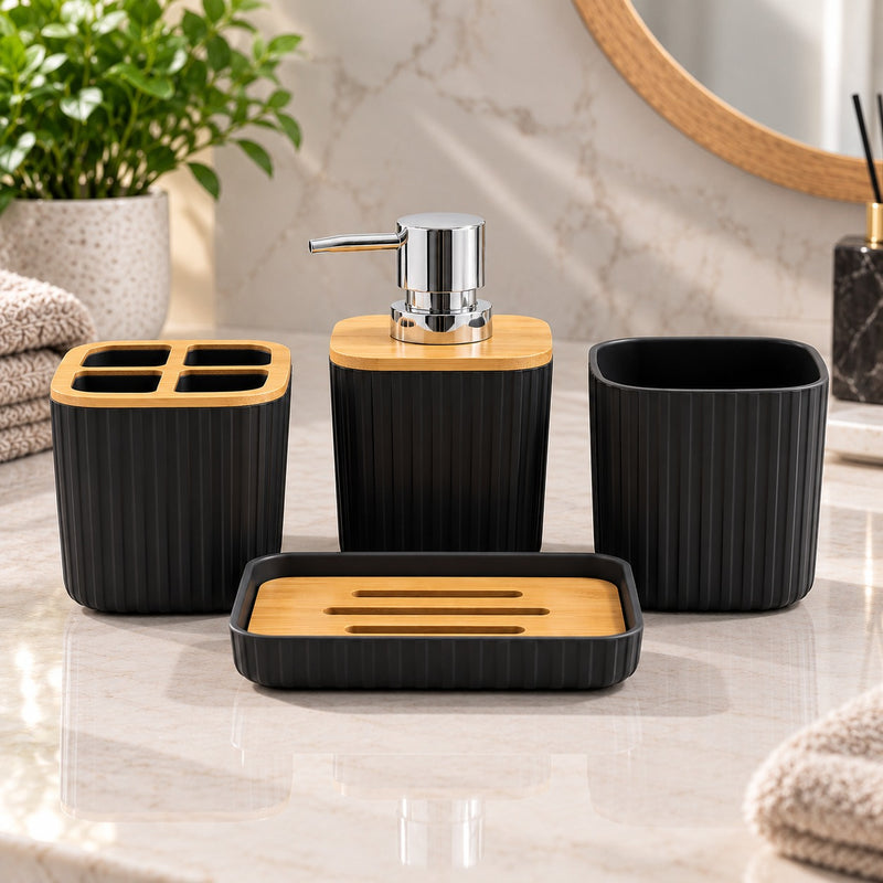 3 PCS BATHROOM SET WITH BAMBOO TRAY