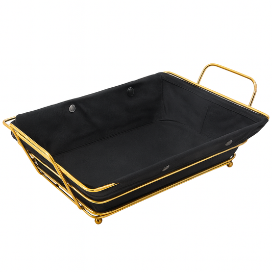 Rectangular Bread & Storage Basket – Black Fabric with Golden Frame