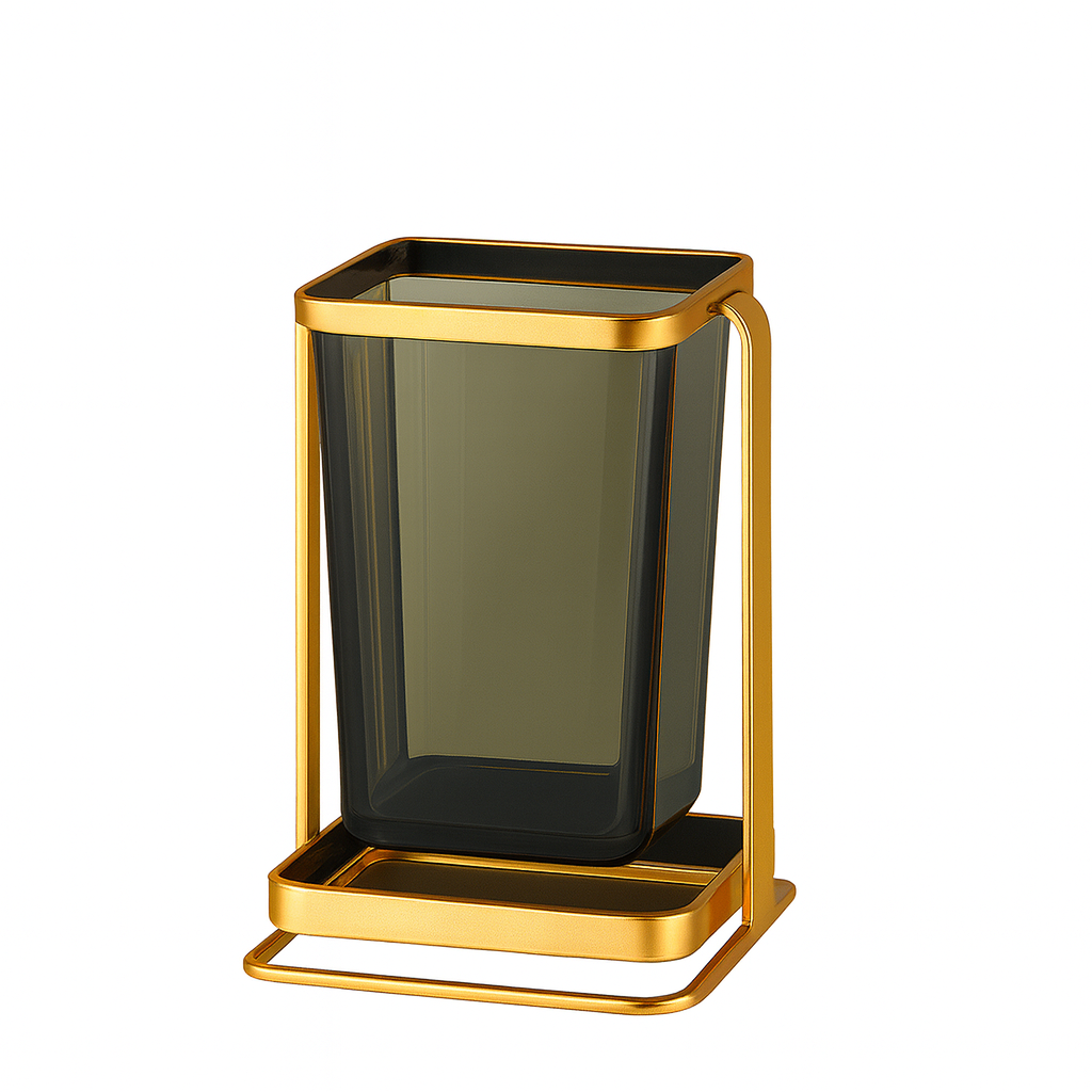 Single Cutlery & Napkin Holder – Bright Green Acrylic with Golden Frame