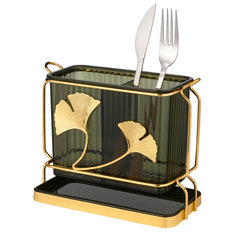 2 in 1 Napkin Cutlery Holder – Green Acrylic with Golden Frame