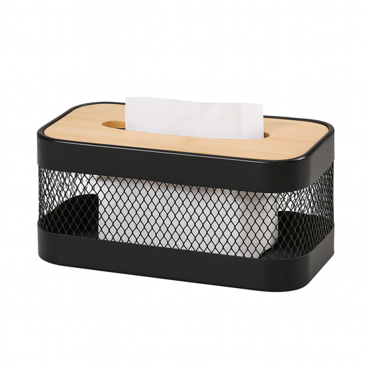 Tissue Box Holder – Black with Wooden Lid