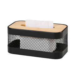 Tissue Box Holder – Black with Wooden Lid