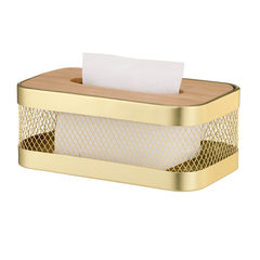Tissue Box Holder – Golden with Wooden Lid