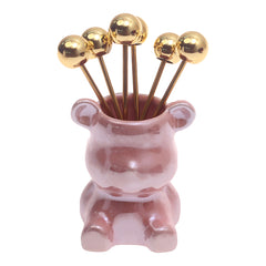Shine Bear Fruit Pick Set – 7 Pcs Decorative Cocktail Forks with Holder