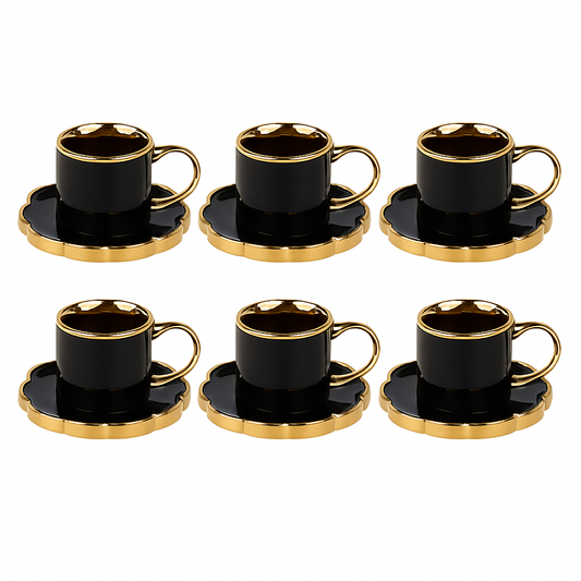 Sol Stylish Cup & Saucer Set of 6 – Model 90122 (Black & Gold Finish)