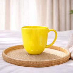 Ribbed Yellow Ceramic Coffee Mug – Gloss Finish Tea & Coffee Cup - Habitt