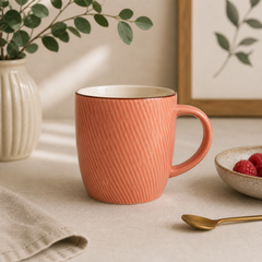 Textured Coral Ceramic Mug – Ribbed Coffee &amp; Tea Cup - Habitt