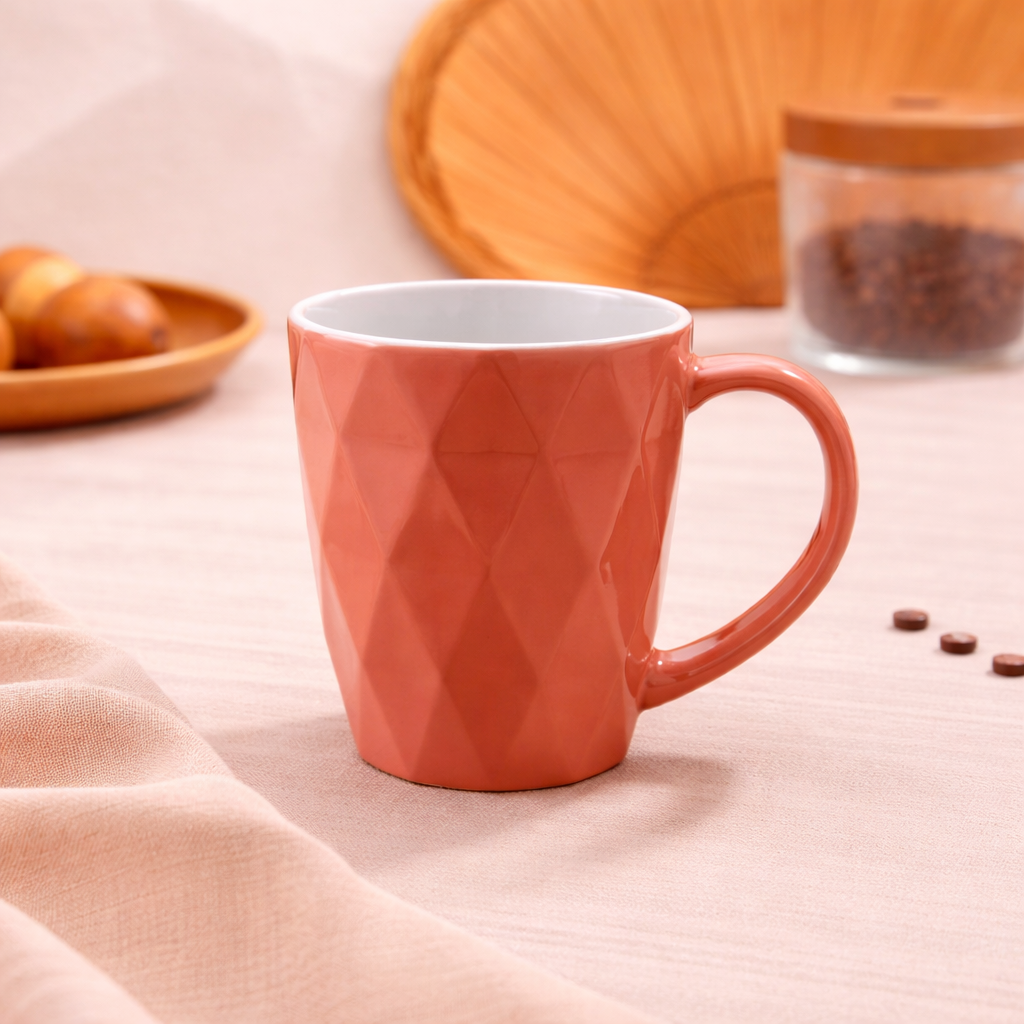 Orange Textured Ceramic Coffee Mug | Modern Geometric Pattern Tea Cup - Habitt