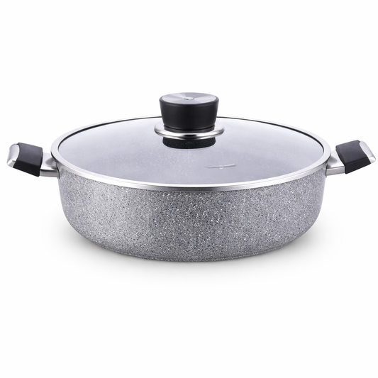 Palma Low Casserole 26 x 7 cm – Granite Nonstick Shallow Cooking Pot with Glass Lid - Habitt