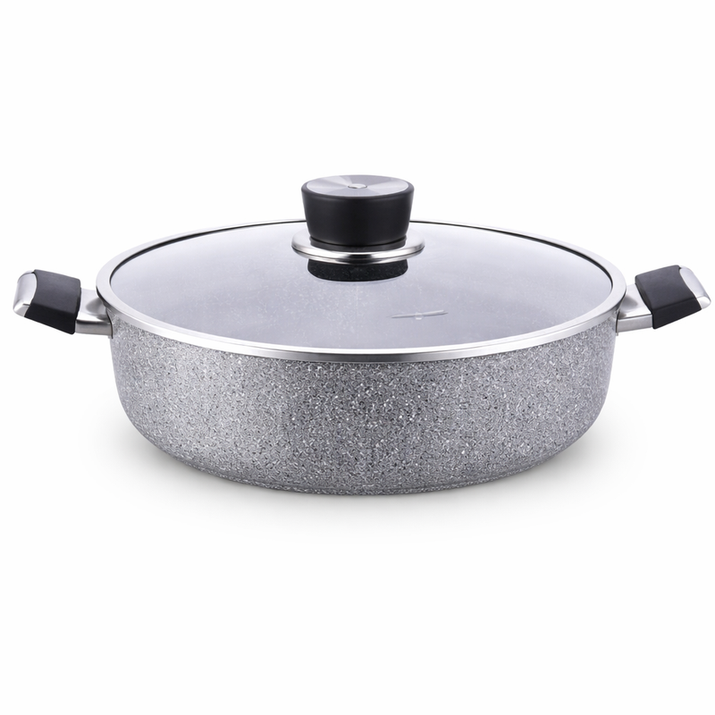 Palma Low Casserole 26 x 7 cm – Granite Nonstick Shallow Cooking Pot with Glass Lid - Habitt