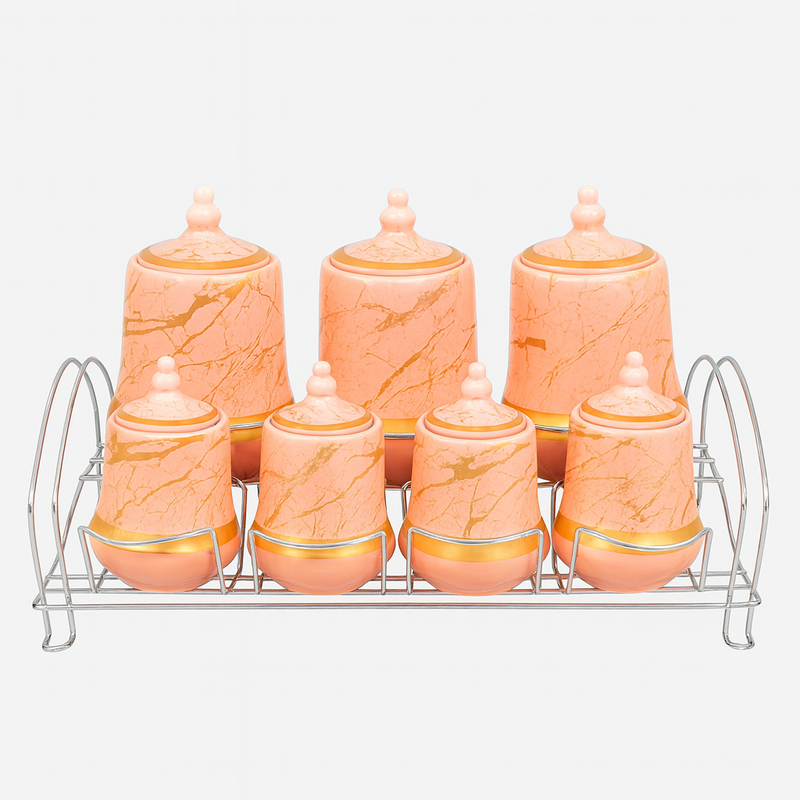 7 Pcs Canister Set with Ceramic Lid 2713-P – Peach Marble Kitchen Storage Jars - Habitt
