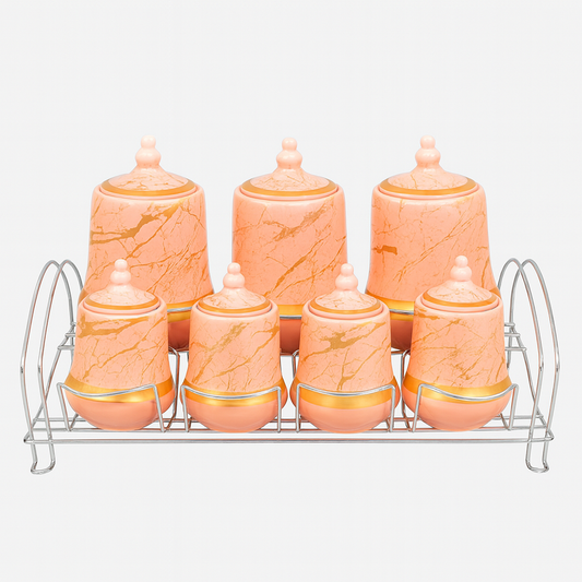 7 Pcs Canister Set with Ceramic Lid 2713-P – Peach Marble Kitchen Storage Jars