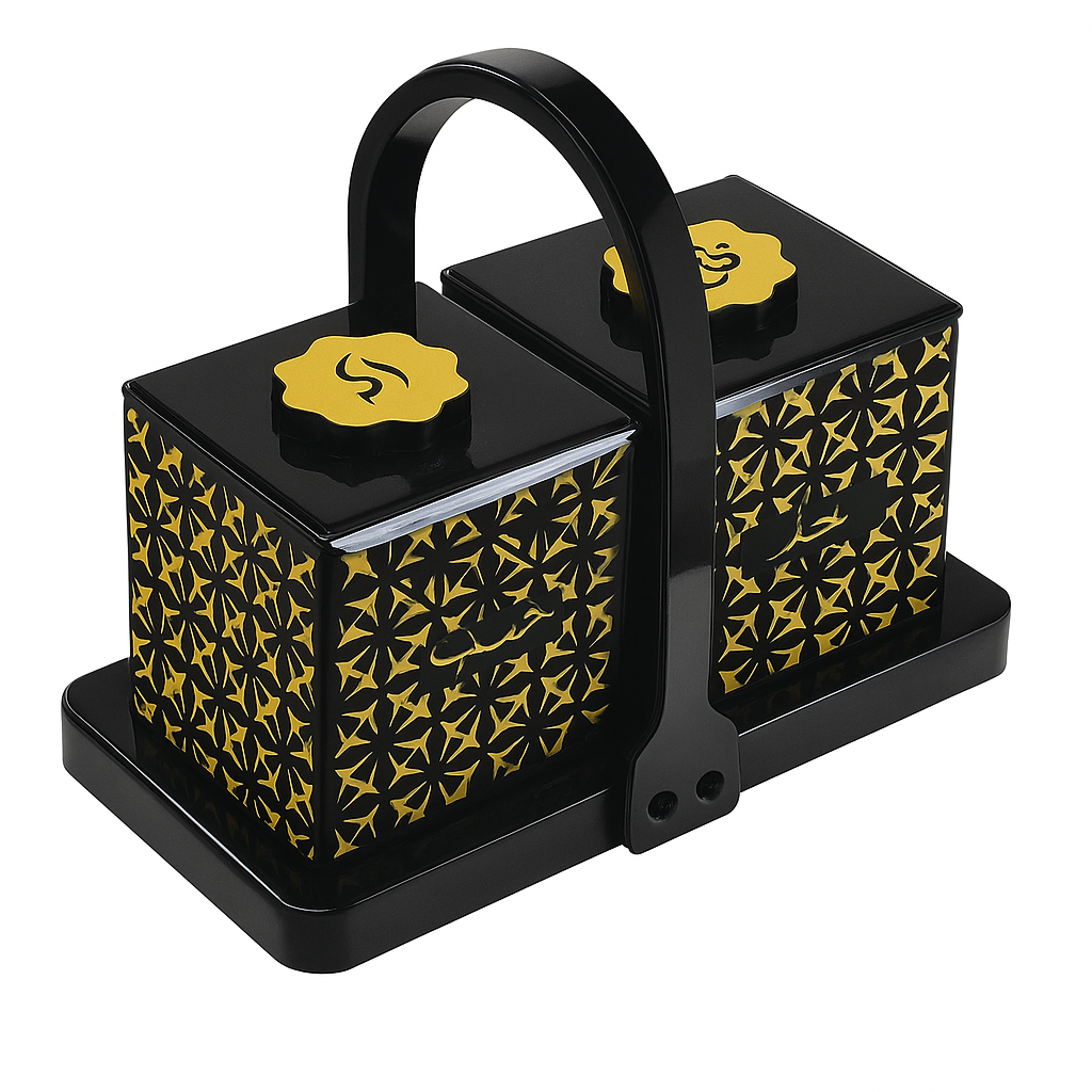 Salt & Pepper Dice Shaker – Black &amp; Gold Set with Carry Base - Habitt