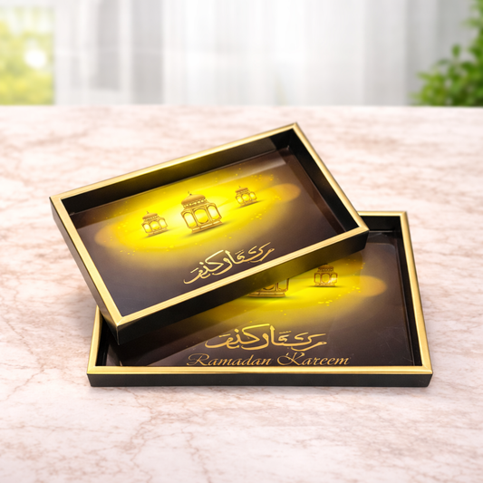 2Pcs Tray Set – Premium Rectangular Serving Trays with Elegant Gold Finish - Habitt
