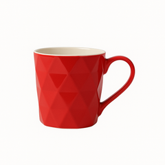 Geometric Red Ceramic Mug – Diamond Embossed Modern Coffee & Tea Cup