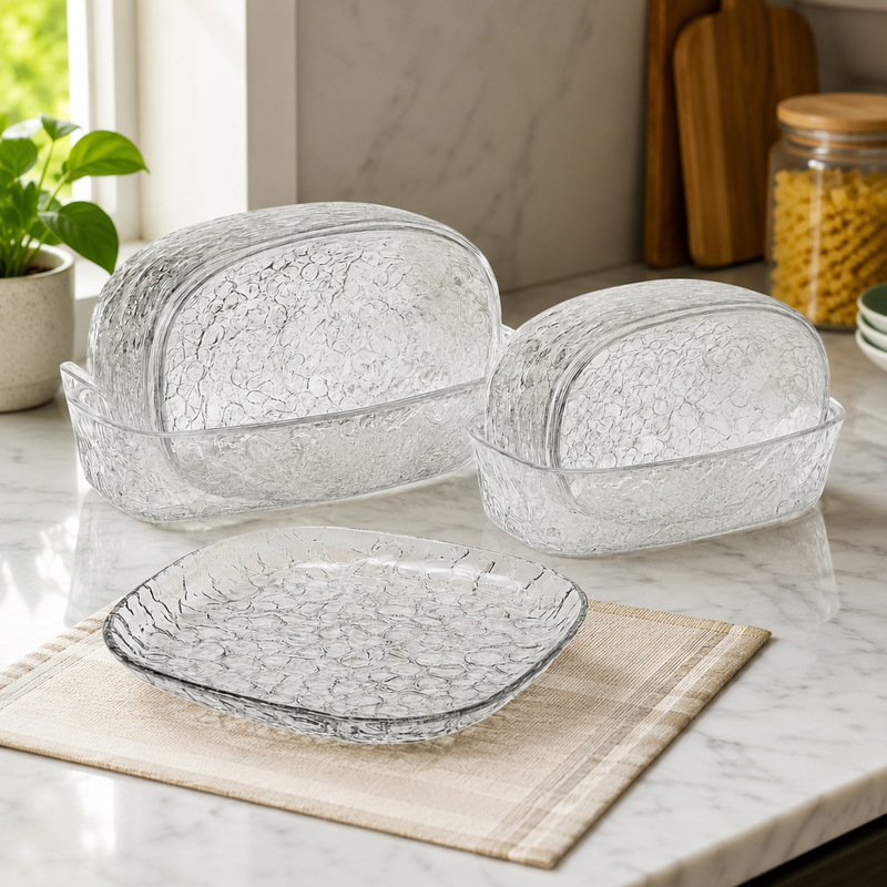 8-Piece Crystal Design Snack Plate Set – Elegant Small Serving Dishes for Snacks, Fruits & Desserts | Transparent Textured Plate Set&nbsp;
