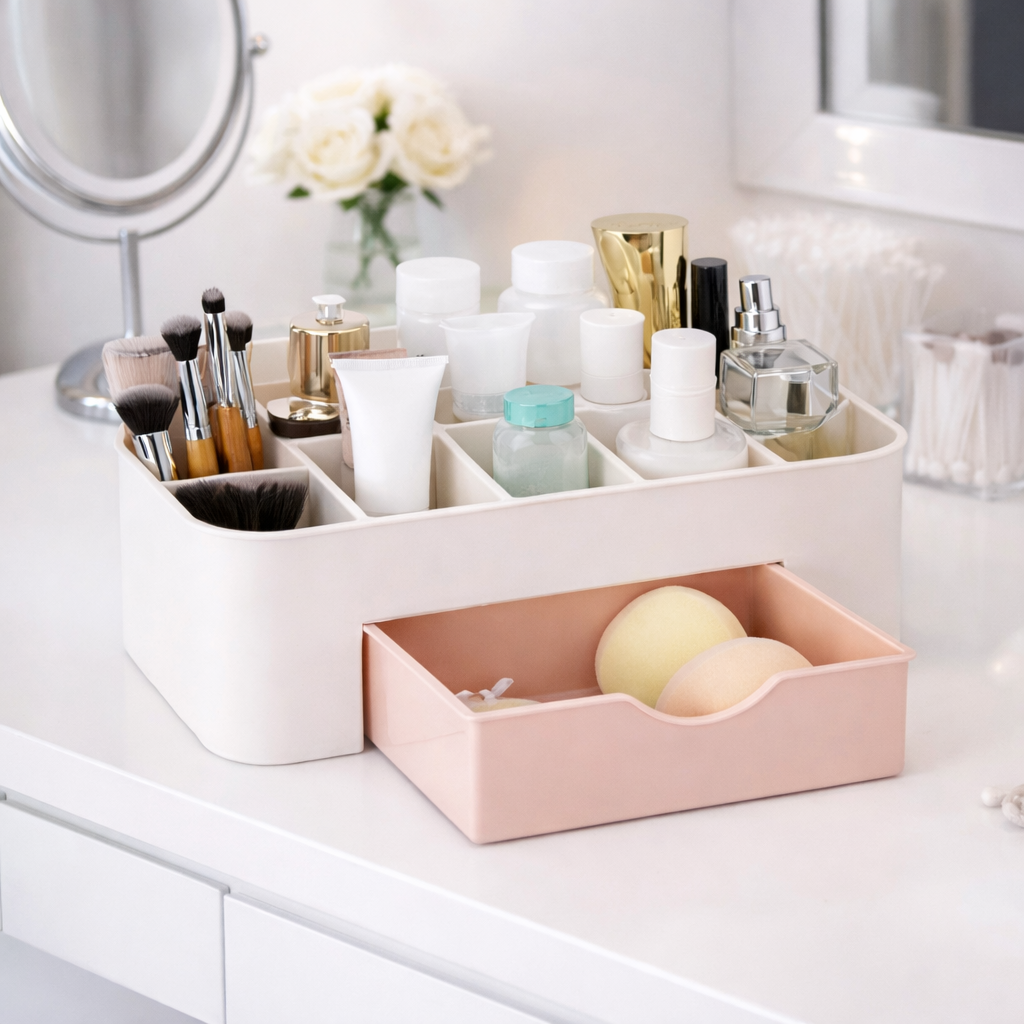 Imperial Necessities Organizer – Multi-Compartment Cosmetic & Vanity Storage Box with Drawer - Habitt
