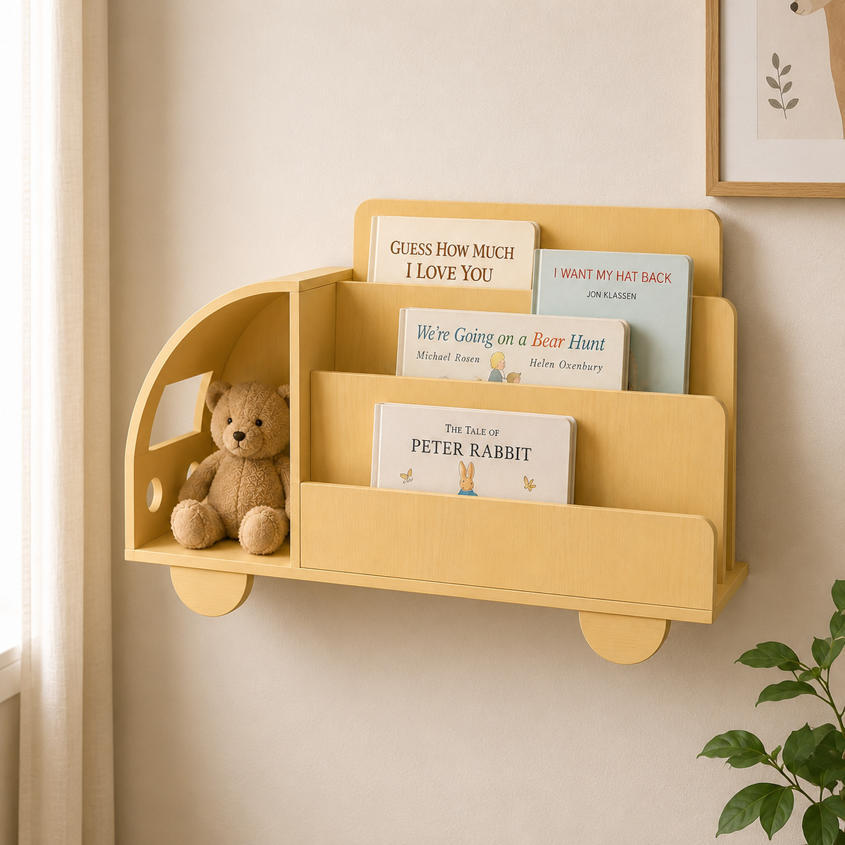 Wooden Cart Bookshelf – Kids’ Room Wall-Mounted Shelf