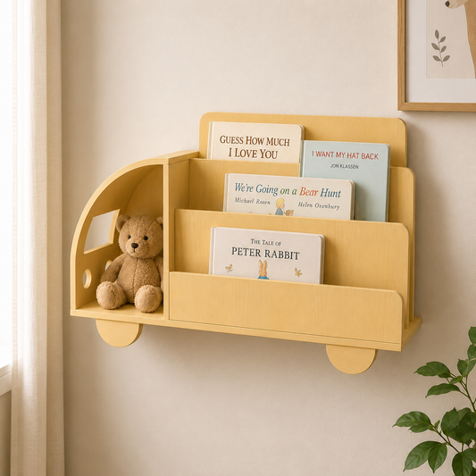 Wooden Cart Bookshelf – Kids’ Room Wall-Mounted Shelf