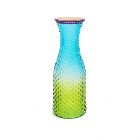 Textured Glass Bottle with Lid – Blue & Green Gradient Design