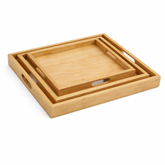 Premium Wooden Serving Tray Set (3 PCS) – Nested Bamboo Trays with Handles for Kitchen, Dining & Home Décor (Light, Dark & Black Variants) - Habitt