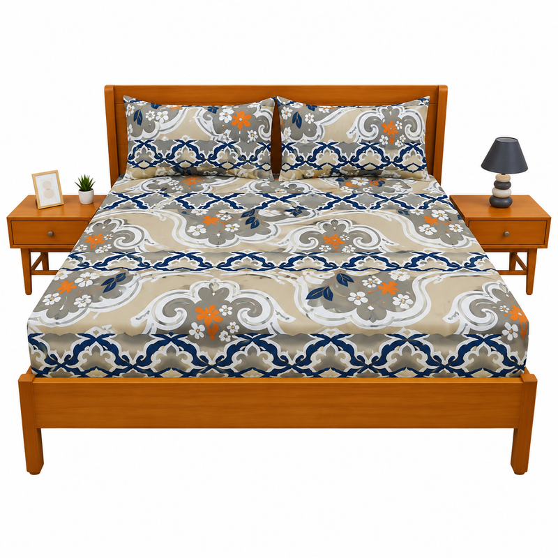 Classic Moroccan Trellis Double Bed Sheet – Elegant Geometric Floral Design