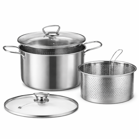 Stainless Steel Deep Fryer Pot – 3.5 Litre with Strainer Basket & Glass Lid - Habitt