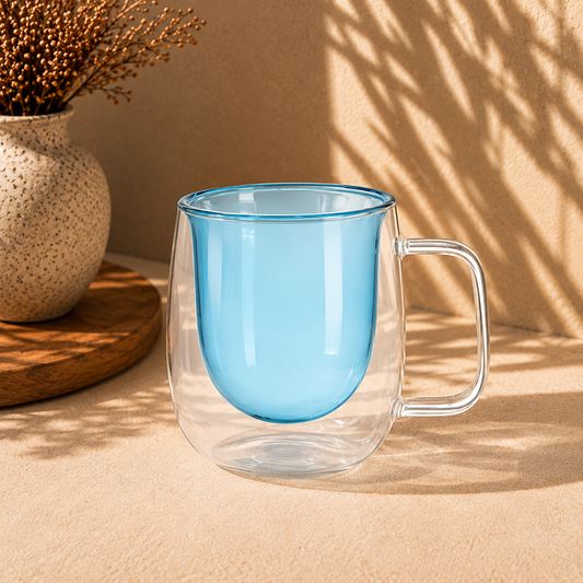 Coloured Double-Wall Glass Mug