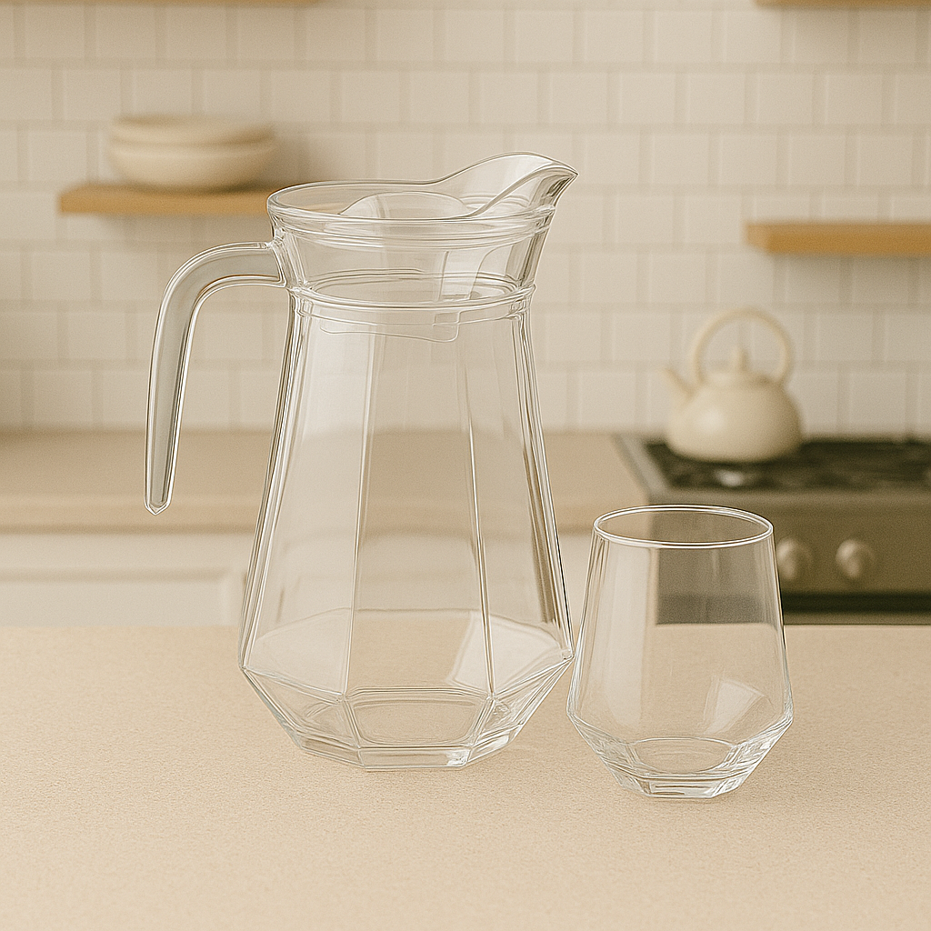 Silver-Tinted 7-Piece Water Set – 1.4 L Jug with 340 ml Glasses (Premium Coloured Glassware)