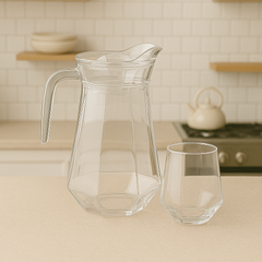 Silver-Tinted 7-Piece Water Set – 1.4 L Jug with 340 ml Glasses (Premium Coloured Glassware)